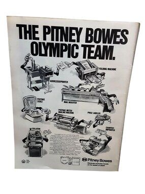 1976 Pitney Bowes Olympic Team Vintage Office Decor Wall Art